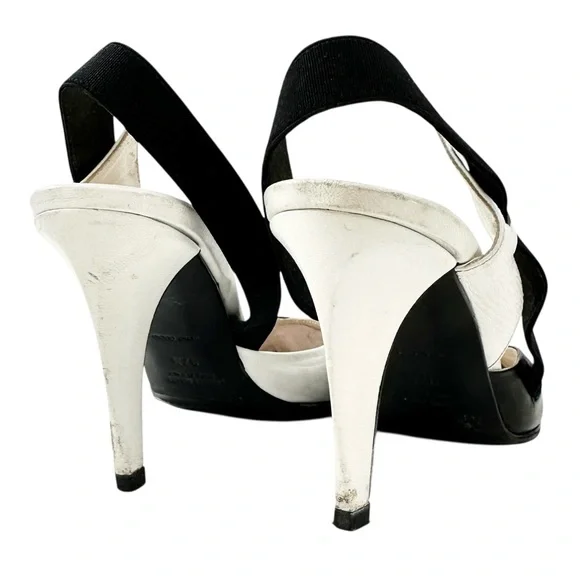 Vintage Miu Miu Black & White Leather 3.25" Slingback Pumps sz 37.5 - Picture 8 of 11